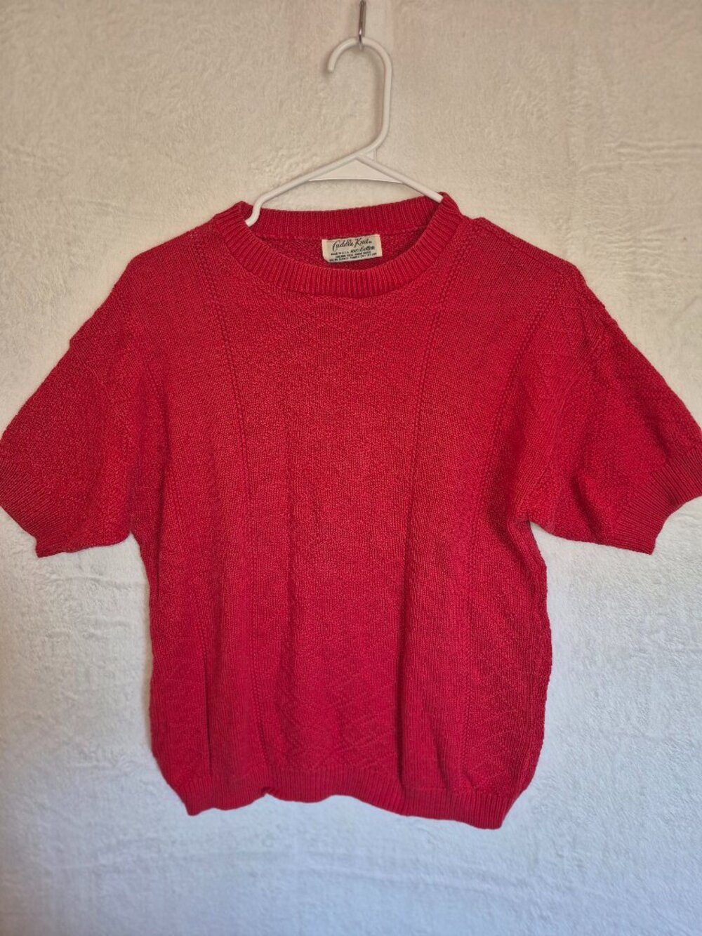 Vintage Cuddle Knit Red Short Sleeve Sweater USA Made Cotton Small Grandmacore